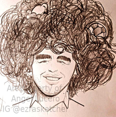 A caricature portrait of Argentina's greatest football player, Diego Maradona