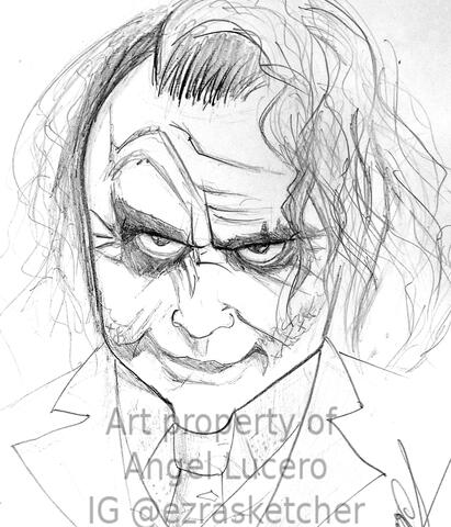 Caricature portrait of American actor Heath Ledger as The Joker, pencil sketch
